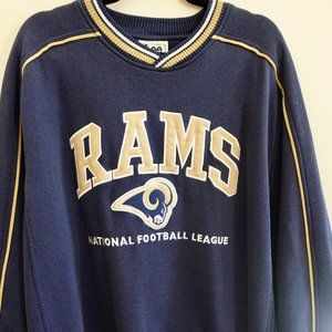 Vintage Lee Sports Embroidered St Louis Rams Pullover Sweater XL NFL Navy Cotton